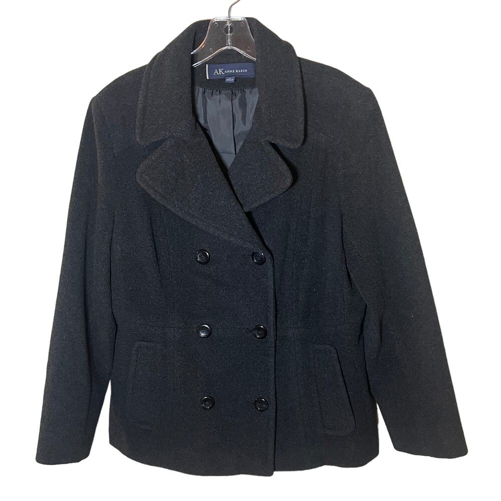 Anne Klein Double Breasted Winter Coat women's Size Large Dark Gray Wool Blend